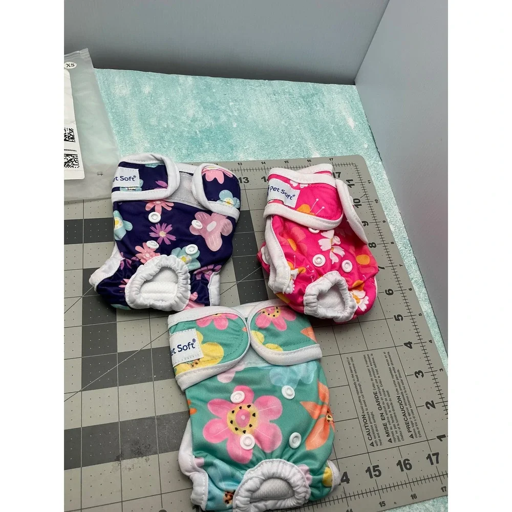 Pet Soft Washable Female Dog Diapers 3 Pack Floral Print XS Reusable Wraps